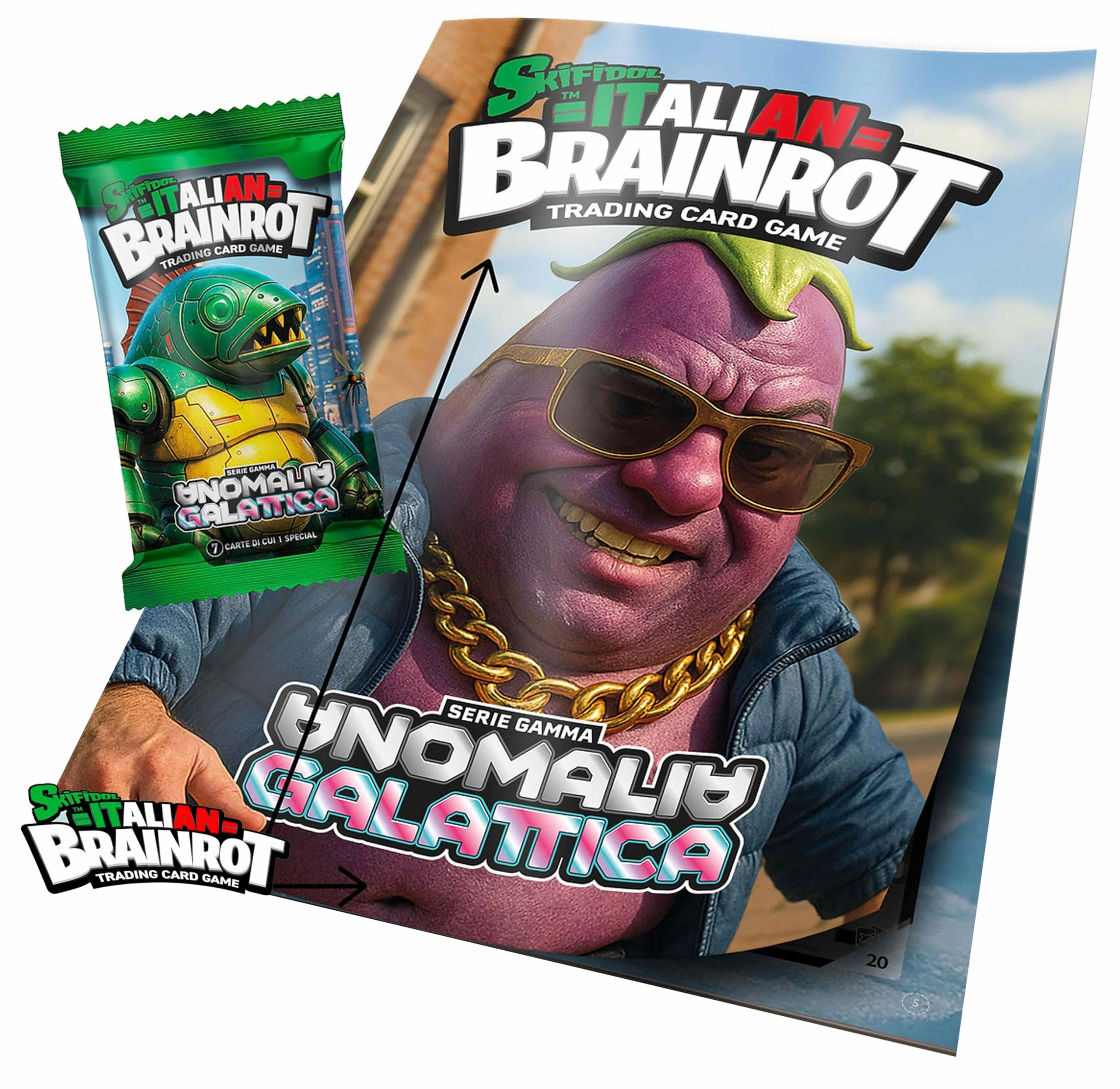 Generico Skifidol Italian Brainrot Album + Sachet - 7 Collector Cards Galactic Anomaly Gamma (Italian)