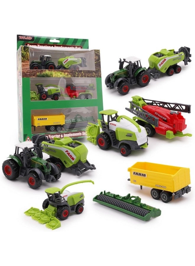 Farm Tractor & Implements Set - Approx. 5cm 6pcs