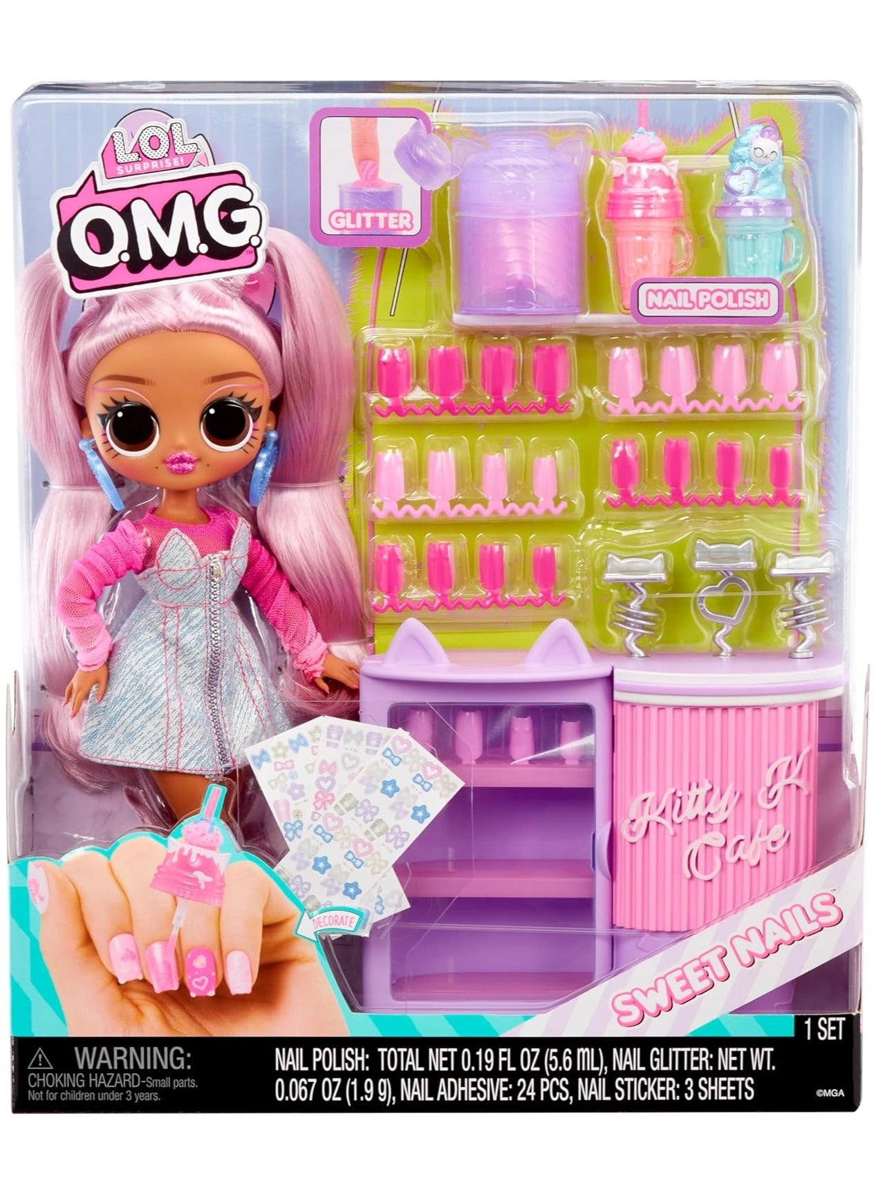 LOL OMG Kitty K Fashion Doll - Sweet Nails 15 Surprises Real Nail Polish Ages 4+