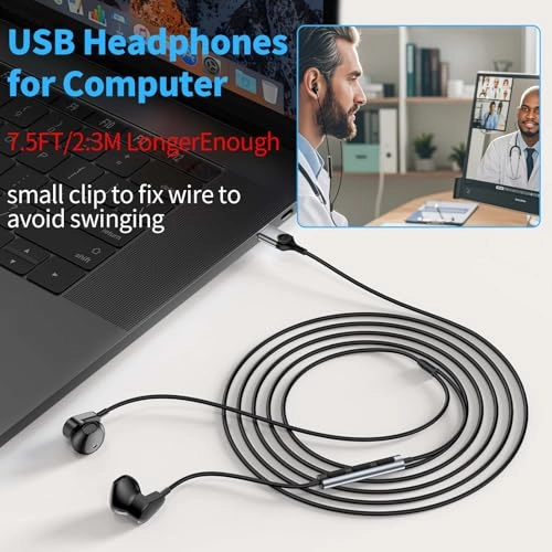 USB Computer Headphones - Wired Headset
