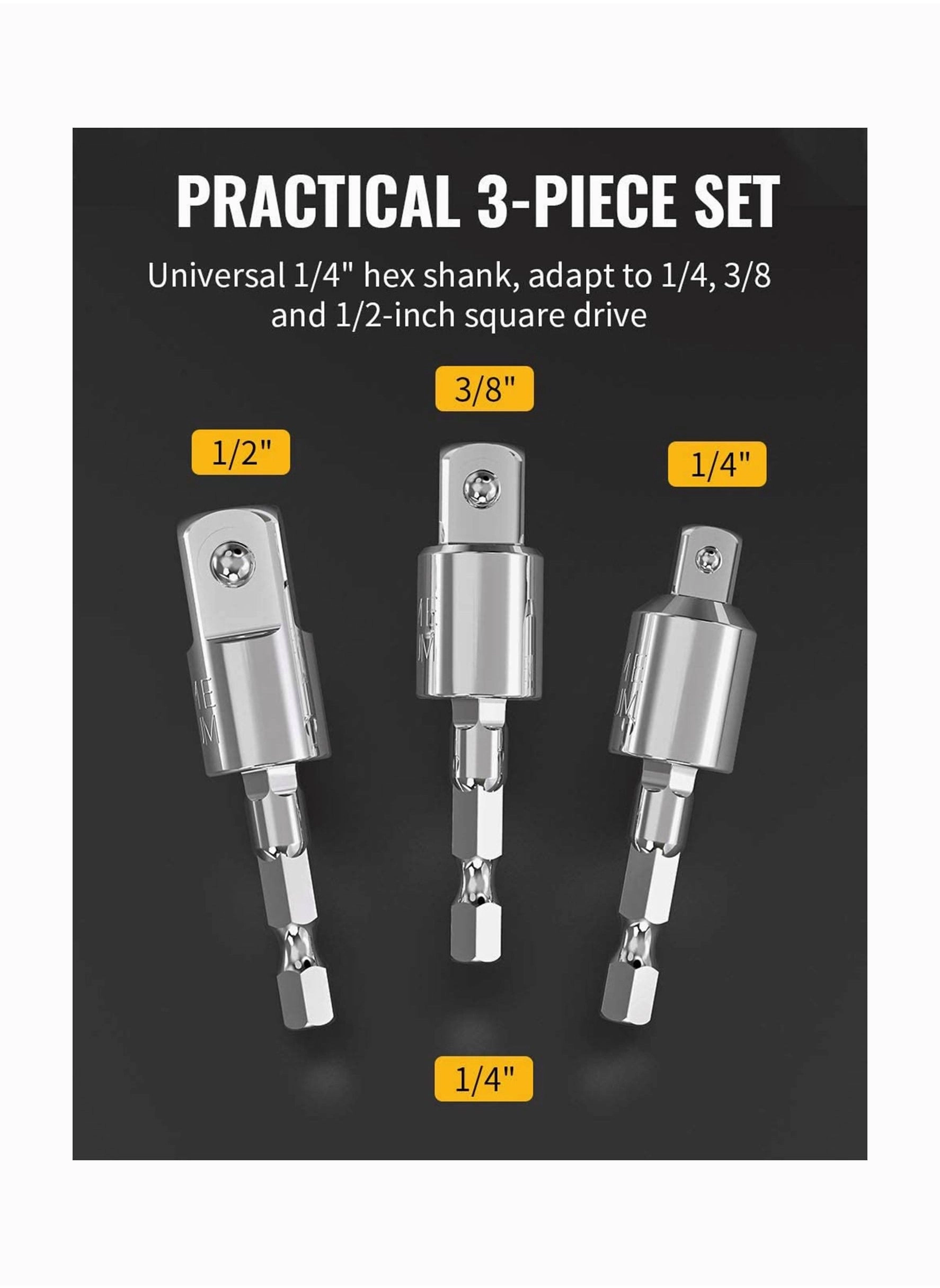 Power Drill Sockets Adapter - Impact Driver Rotatable Hex Shank 1/4" 3/8" 1/2"