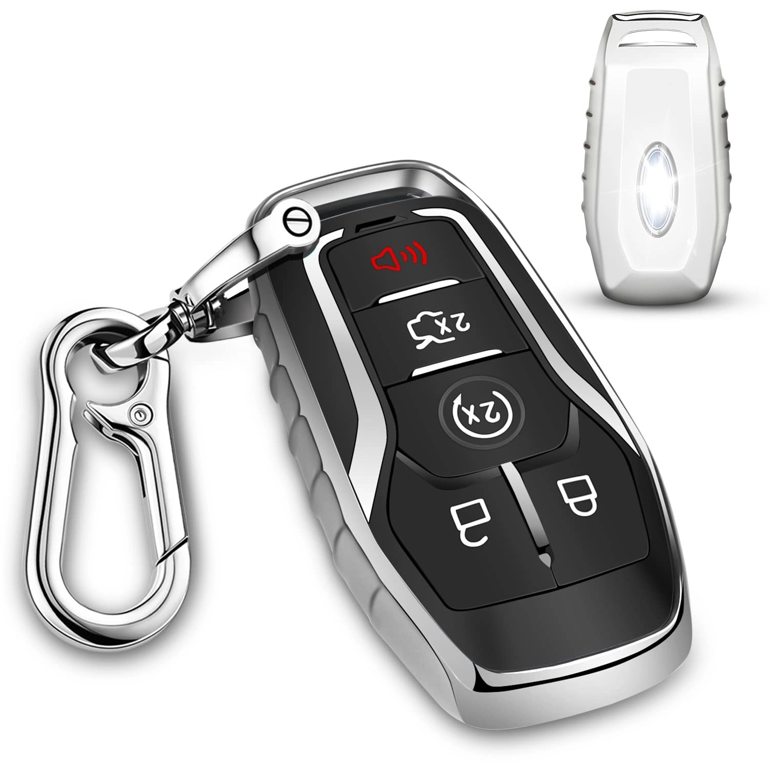 QBUC Key fob Cover - TPU Keychain 5 Buttons Silver
