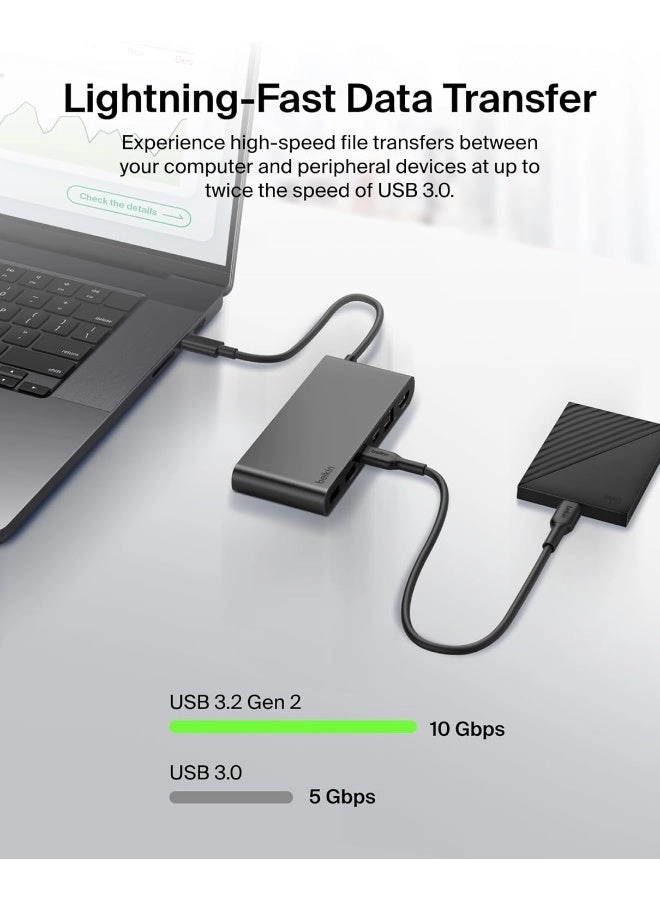8-In-1 USB-C Multiport Hub Adapter - 100W Power Delivery 4K 60Hz 2.5 Gbps