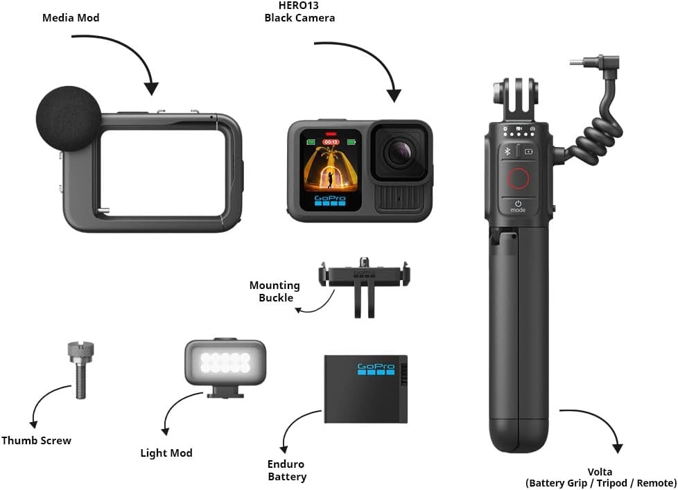 Hero13 Action Camera - 5.3K 60FPS + Volta + Media Mod + Light Mod + Magnetic Mount