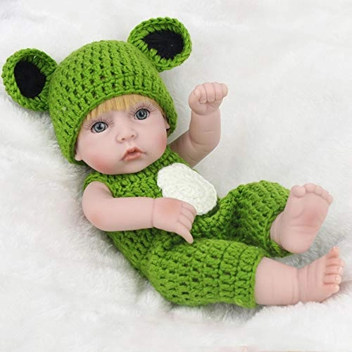 Reborn Baby Doll - 10 inch 25 cm soft silicone boy blonde green knit jumpsuits