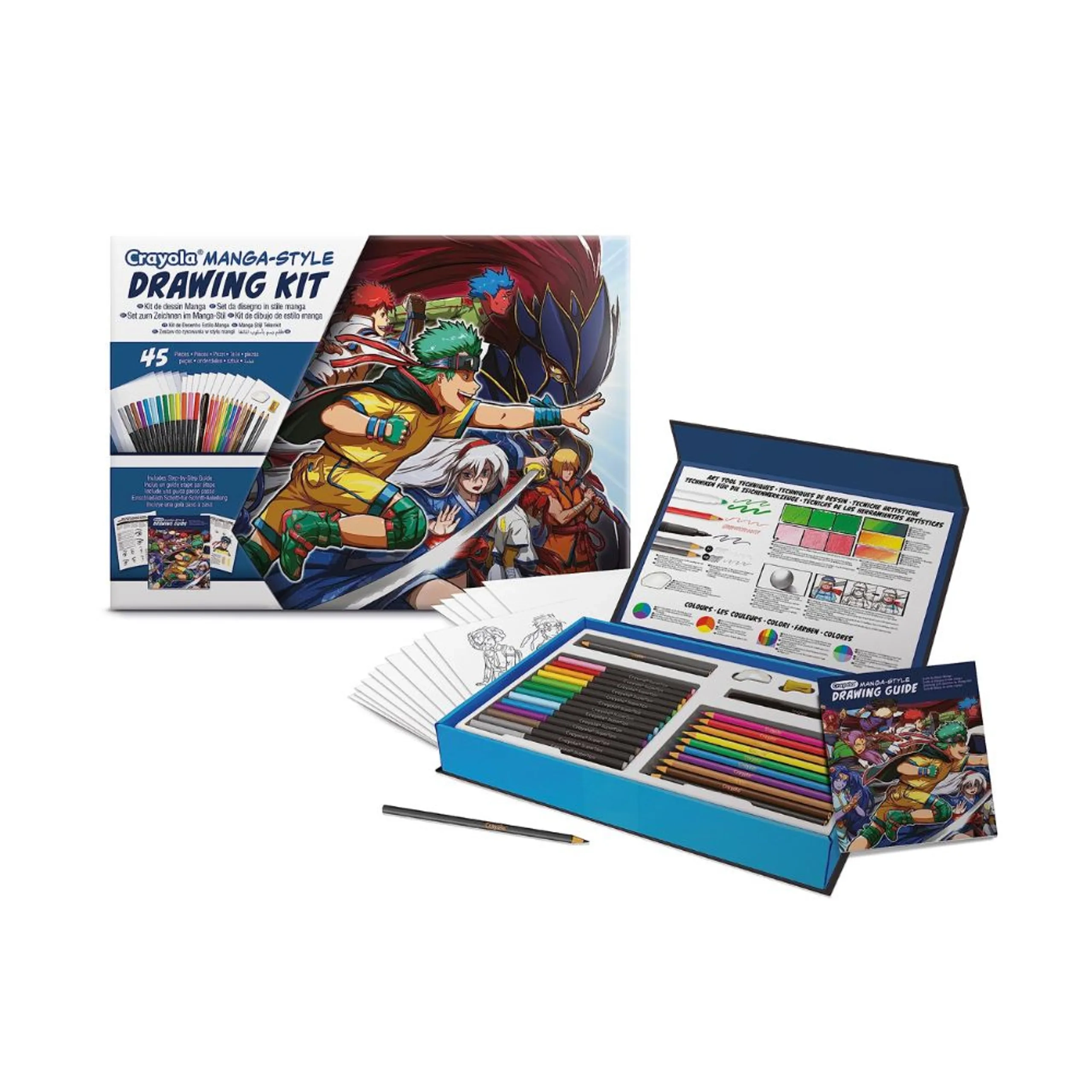Crayola Learn To Draw Your Own Manga Drawing Kit - 10 x SuperTips markers 10 x colored pencils 5 x sketching pencils