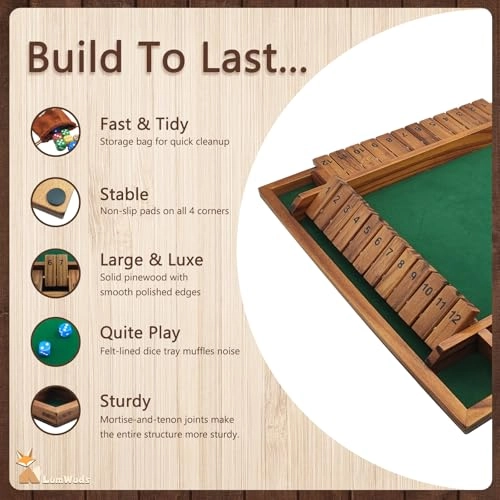 Shut The Box - Wooden 4 Player Board Game