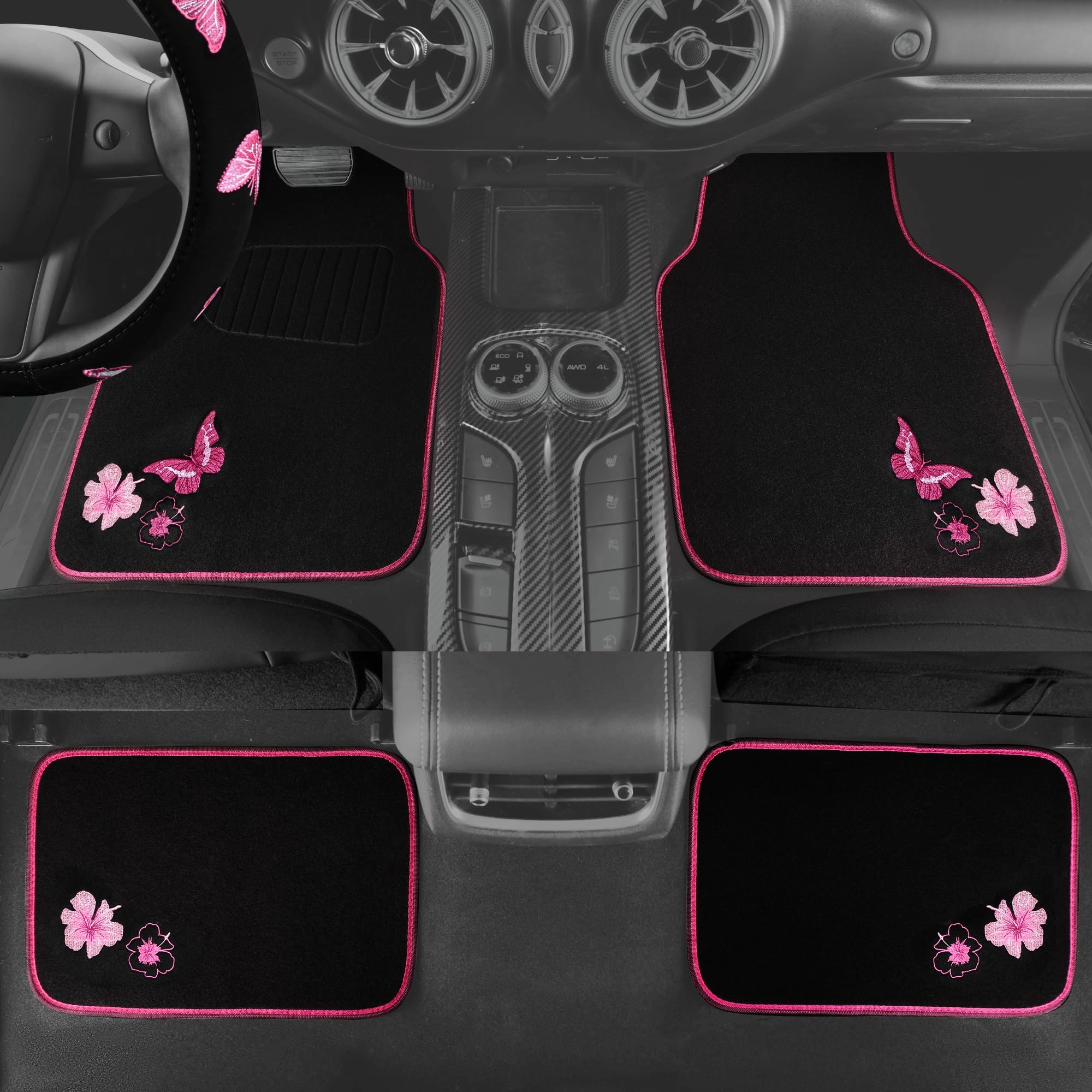 Embroidery Butterfly and Flower Car Floor Mats