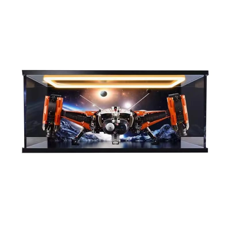 Clear Acrylic Display Case - 55x50x25cm Wood Bottom+top Light