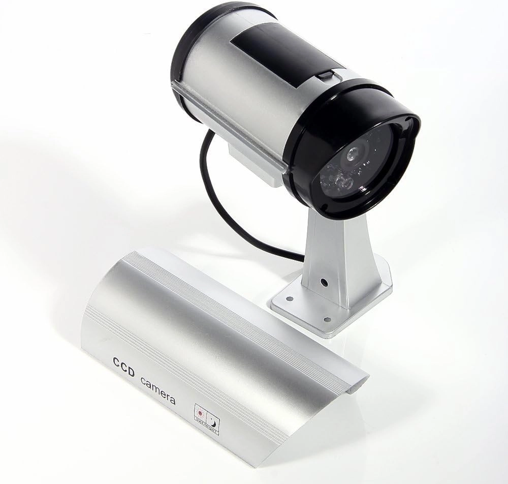 Dummy Security Camera - Solar Powered IR Red LED Light Silver