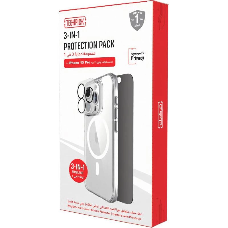 MagSafe Hard Case - Clear + Tempered Glass + Camera Lens Protector for iPhone 15 Pro