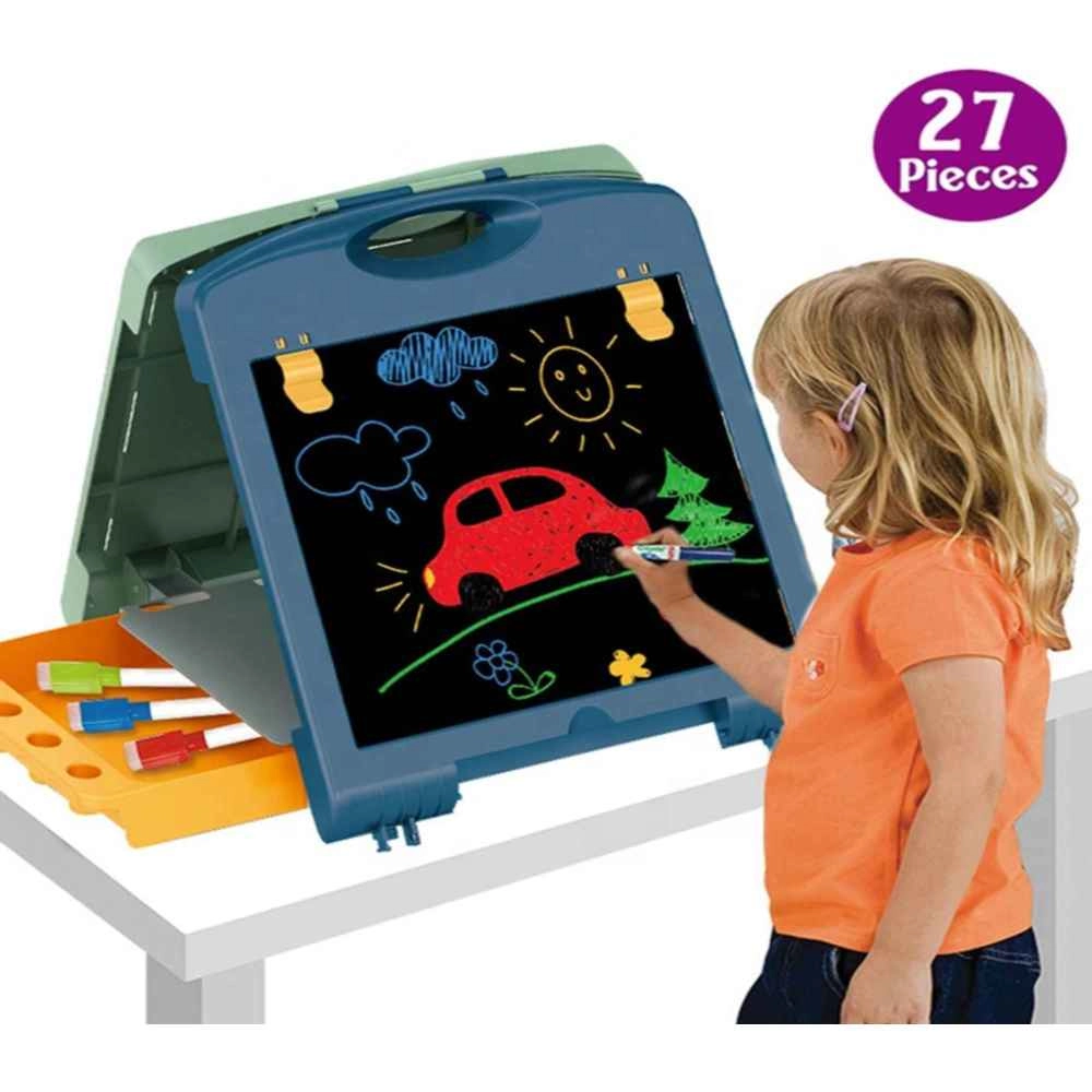 Dual Sided Drawing & Writing Board - 27 Pcs markers, chalks, eraser, and accessories