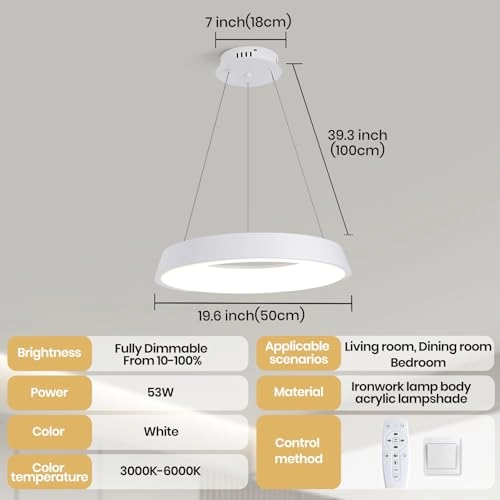 Round LED Chandelier - 3000K–6000K Dimmable