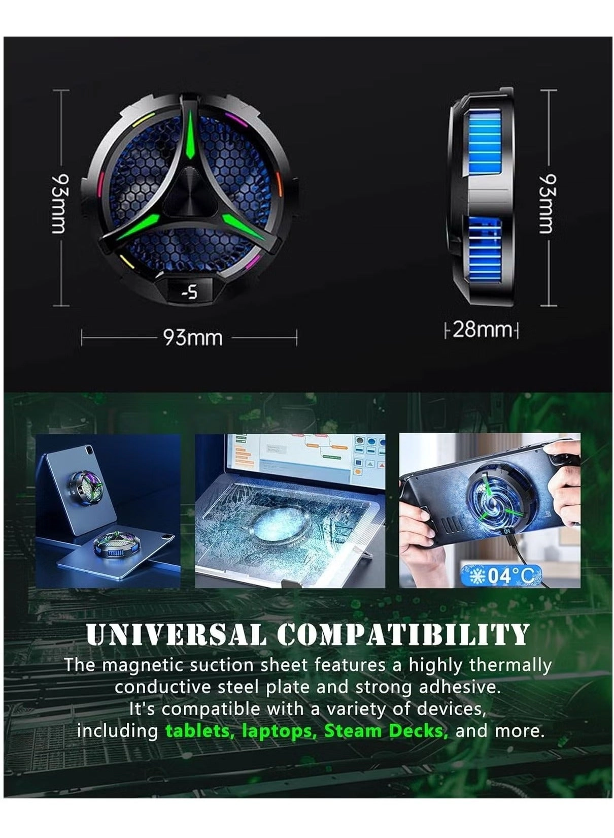Magnetic Cooling Case with Temperature Display for iPad, Surface Pro, Samsung Galaxy Tab