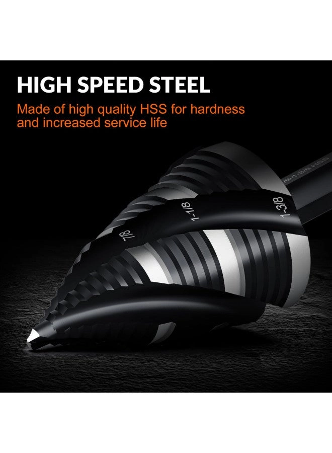 Four Spiral Flute Step Drill Bit Set - HSS 5 Pcs 1/8"-1-3/8"