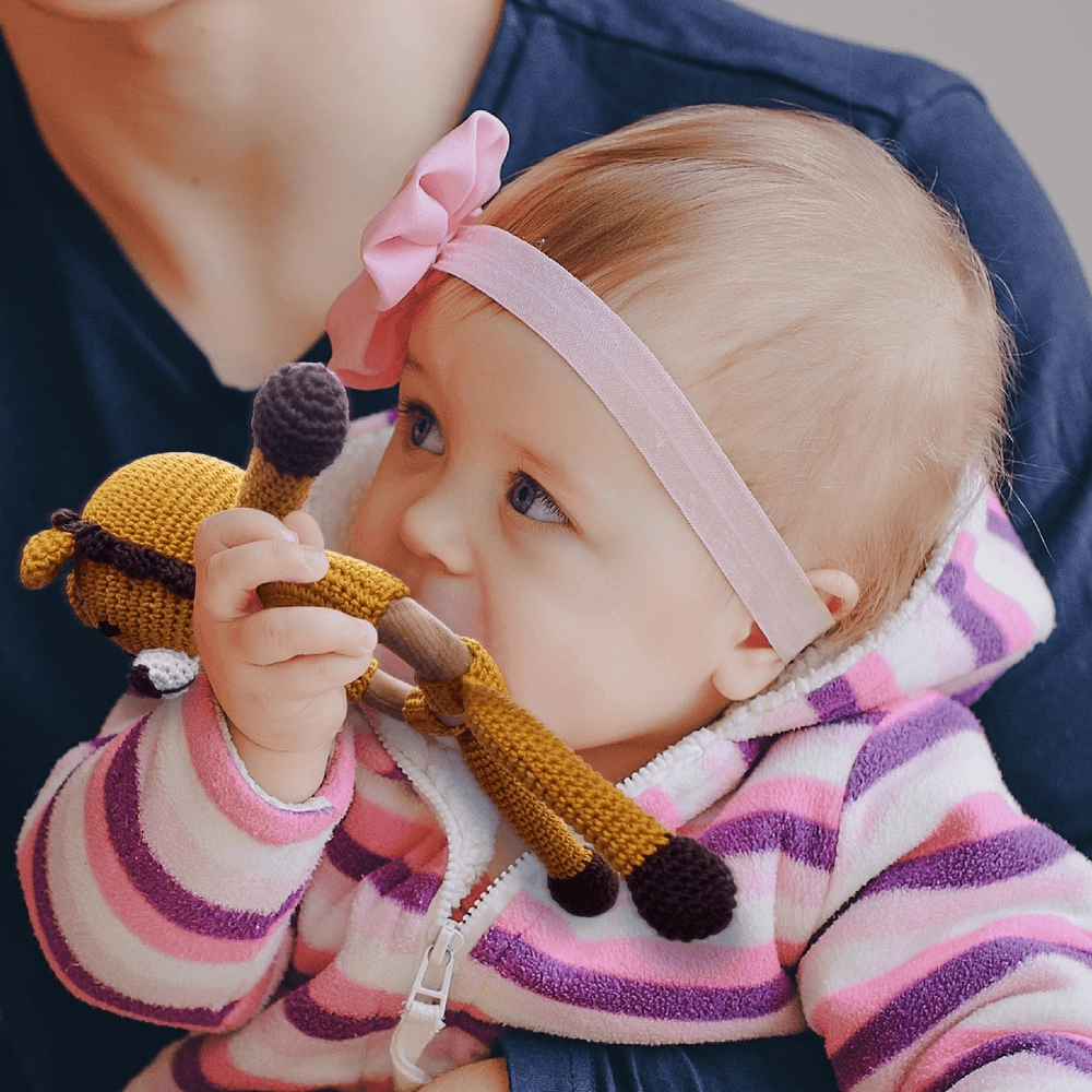Handcrafted Crochet Toy With Teething Ring - premium cotton yarn