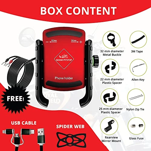 Motorcycle Phone Holder - USB 3.0 Charger 360° Red