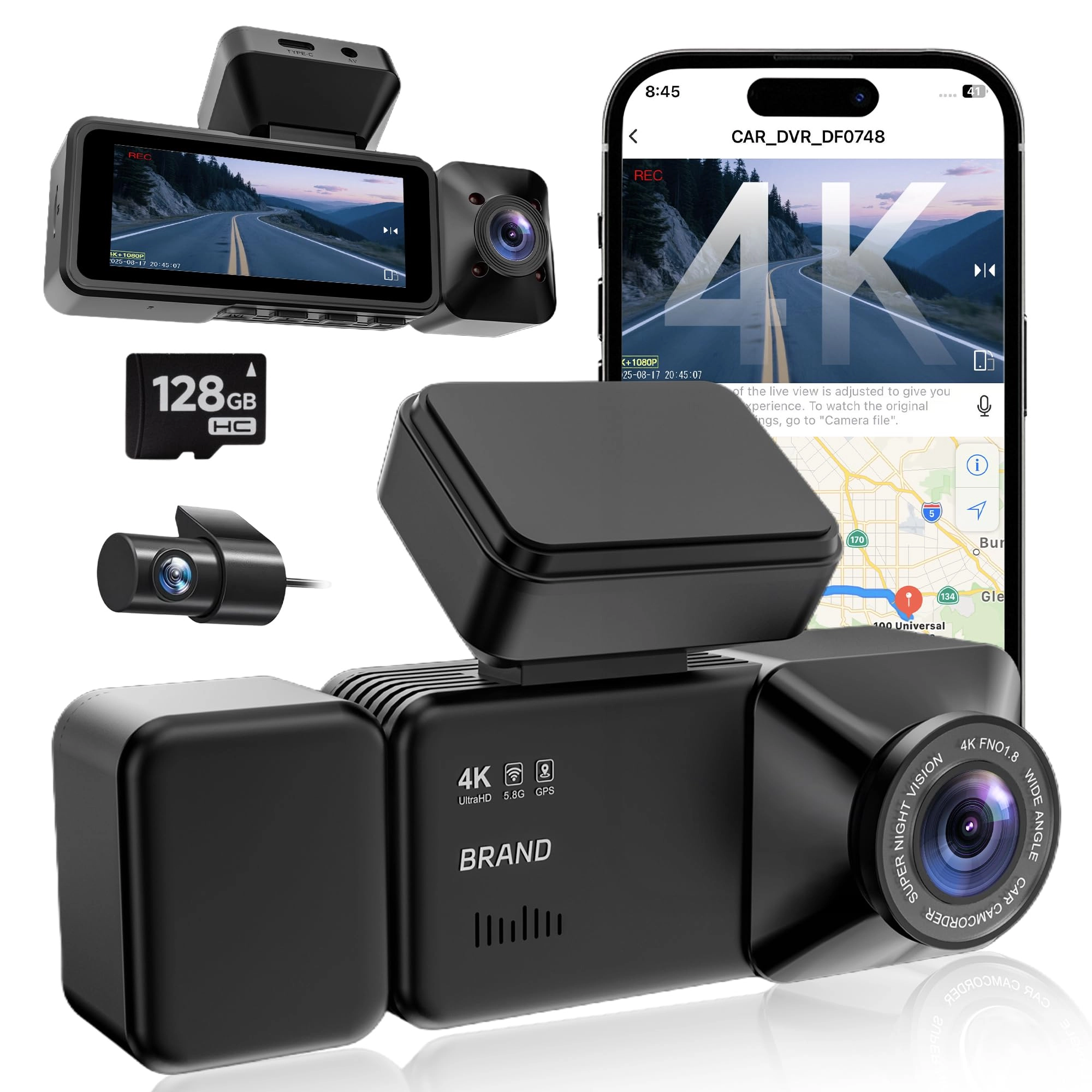 SpaceInside Dash Cam Front and Rear Inside - 4K+1080P+1080P