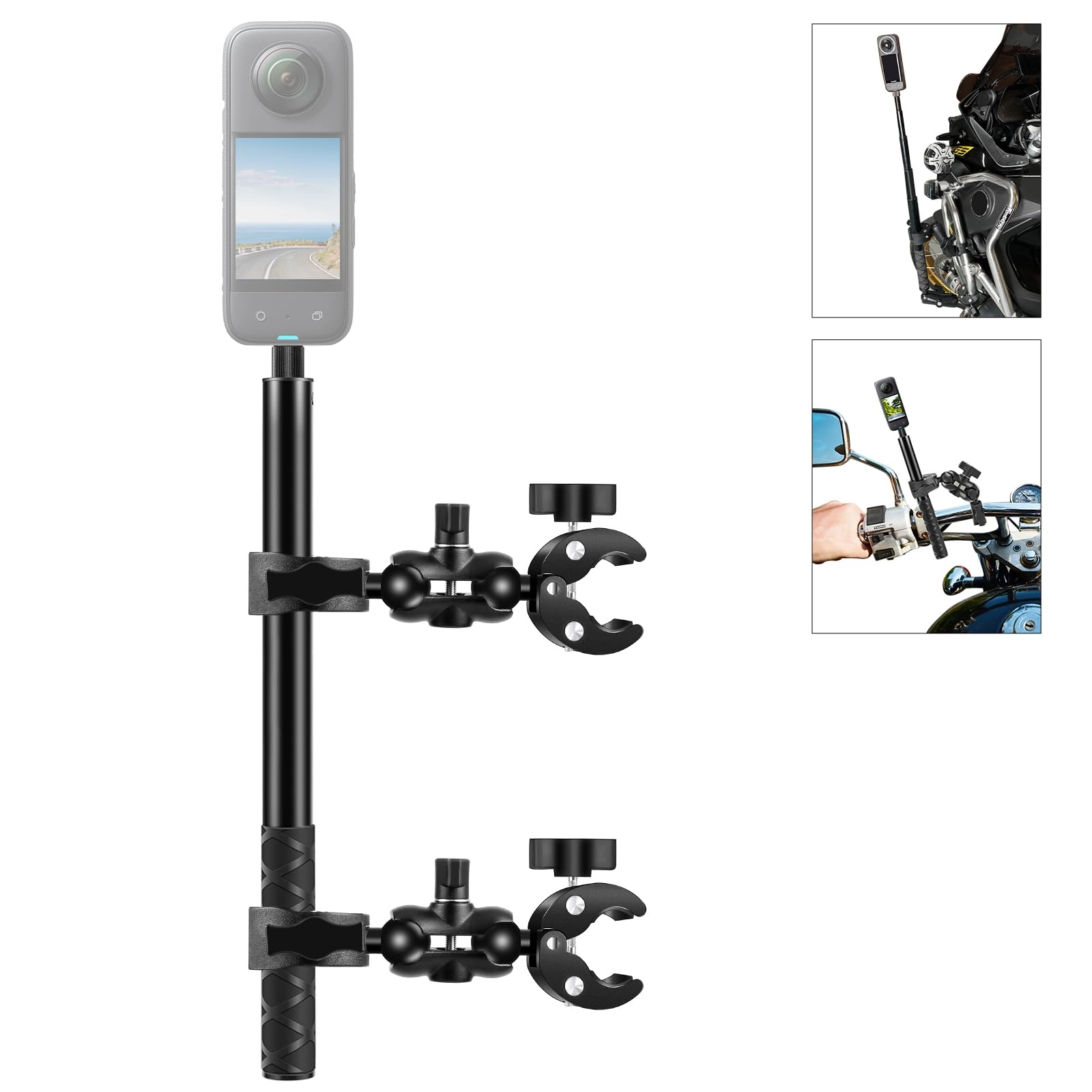 Puluz Dual-heads Crabs Clamp Fixed Mount - 1.5m Selfie Stick Handlebar