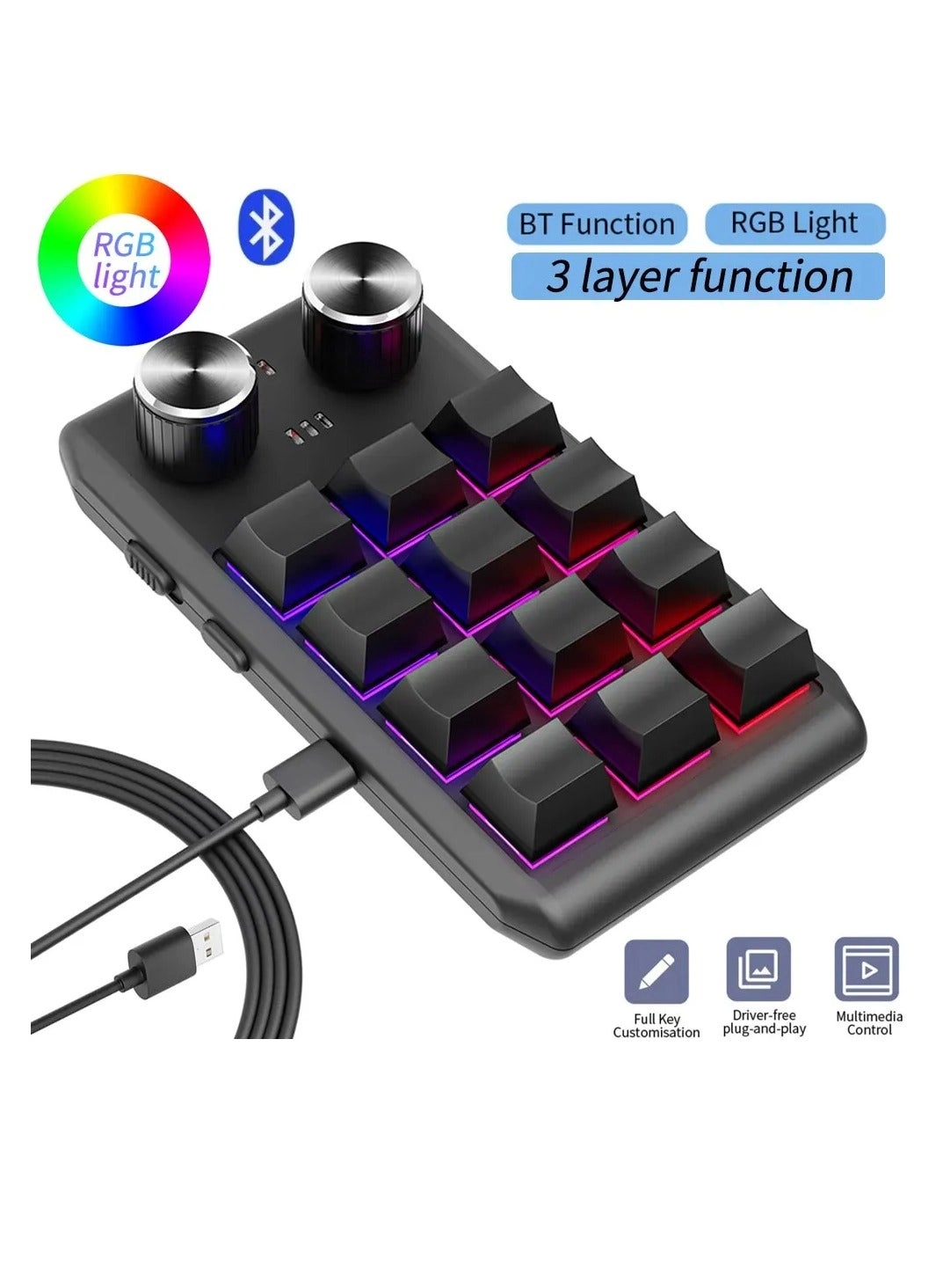 Generic Programming Macro Custom 2 Knob Bluetooth Keyboard RGB 12 Key Copy Paste Mini on Gaming Keypad Mechanical Hotswap Macropad