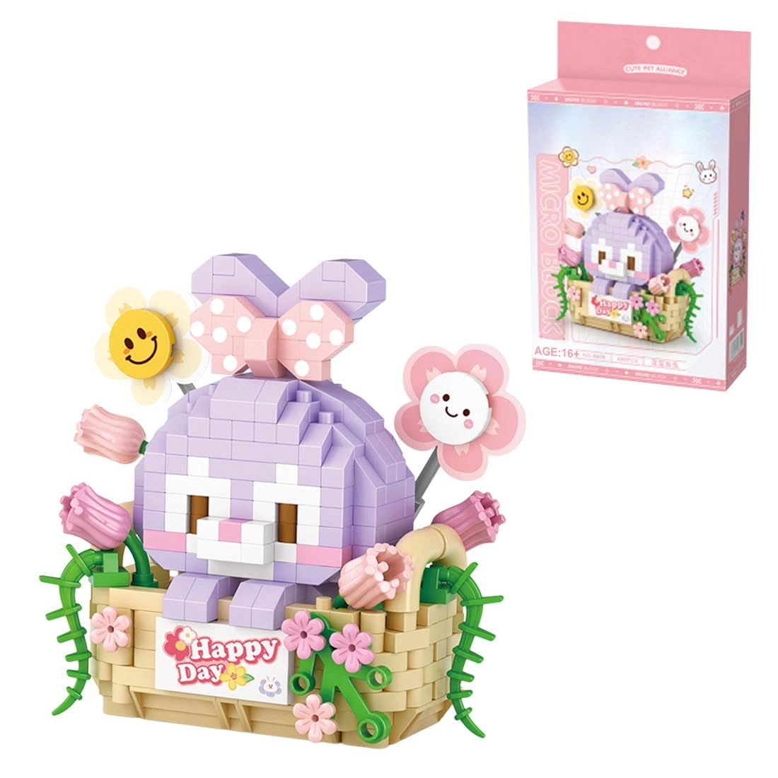 WOWOBONTOY Mini Rabbit Building Blocks Set (3505AO099B) - Flower Basket Rabbit