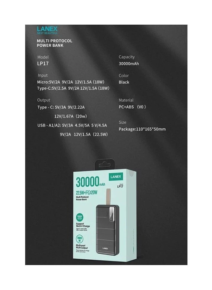 Multi Protocol Power Bank - 30000 Watt-hour 22.5W+PD20W