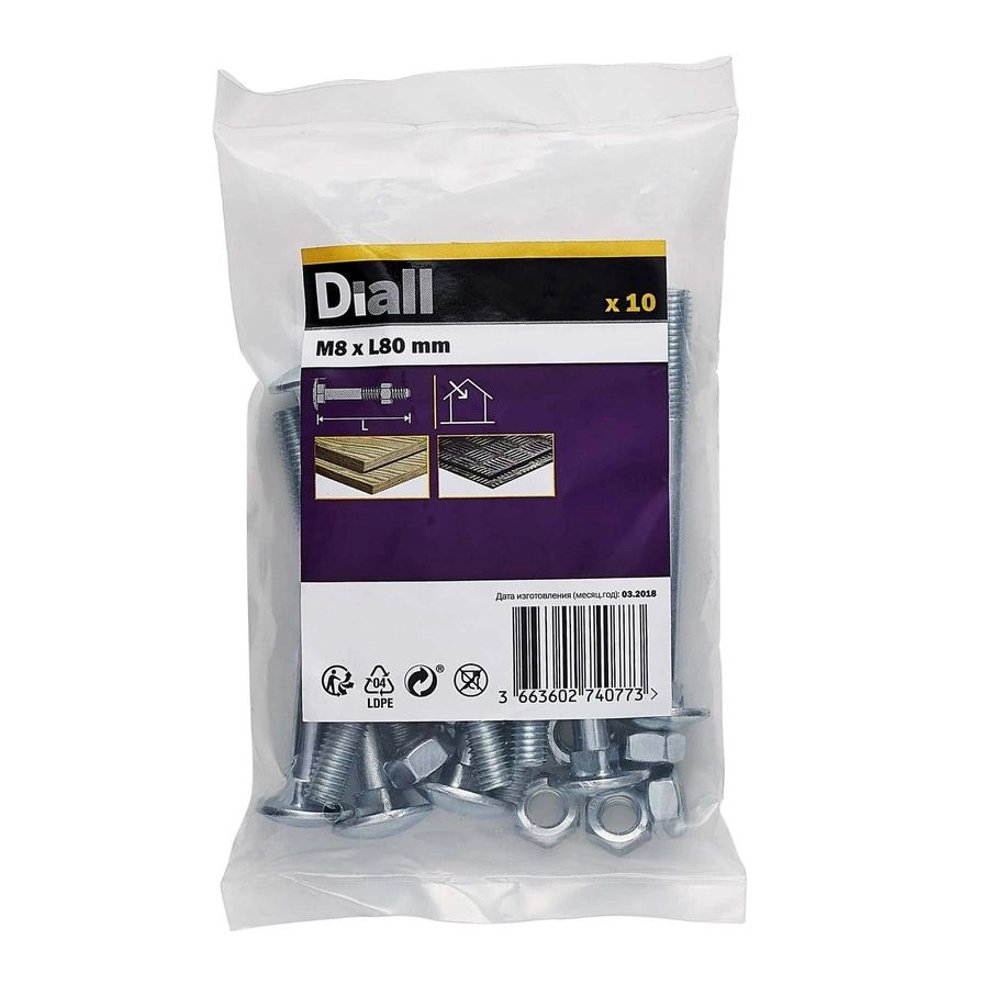 Diall Square Coach Nut & Bolt - 80 mm M8