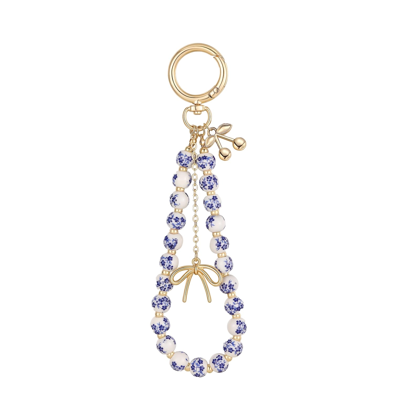 chorfla Cherry Keychain Wristlet - blue and white porcelain