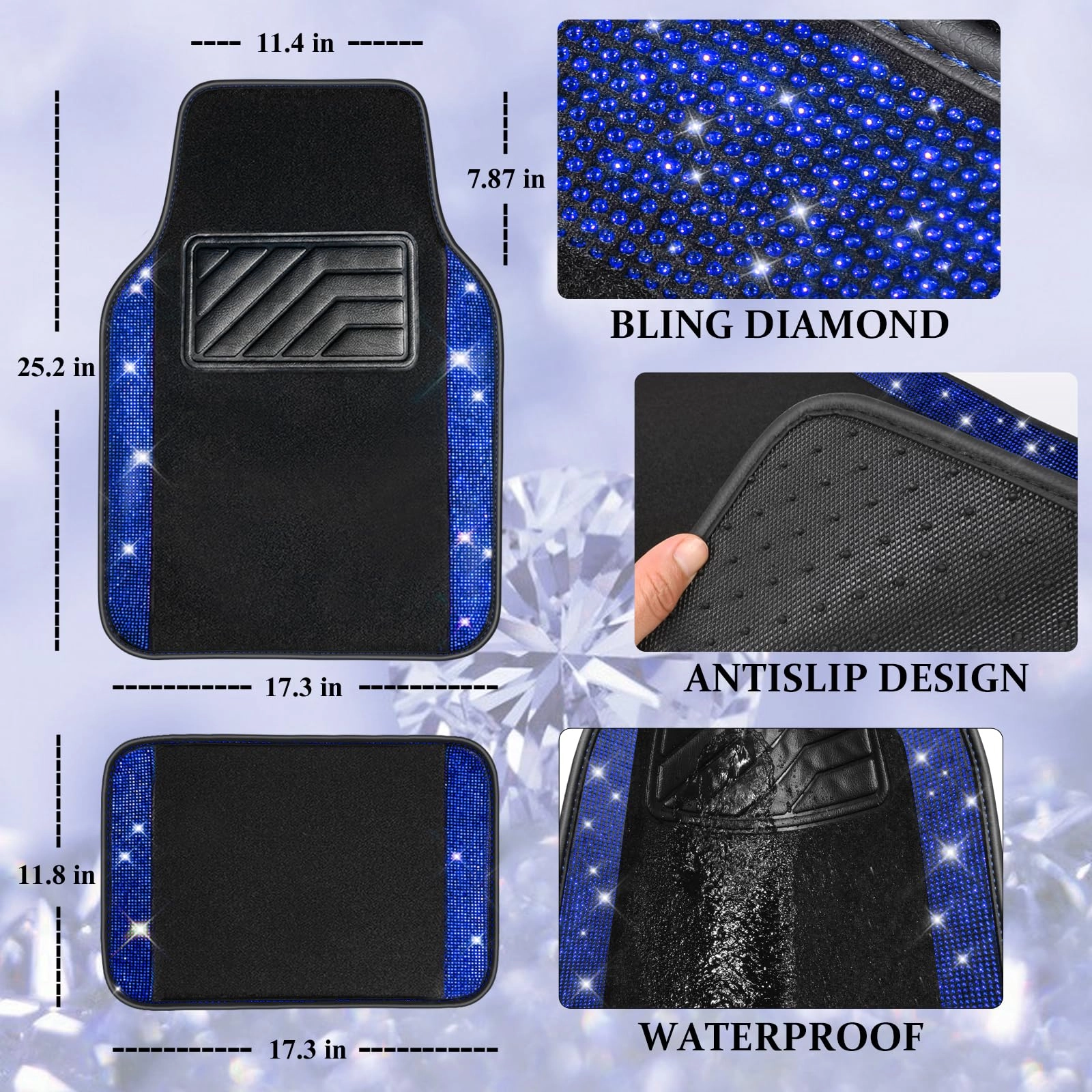 Bling Diamond Car Mats - 4.0 Count Universal Fit