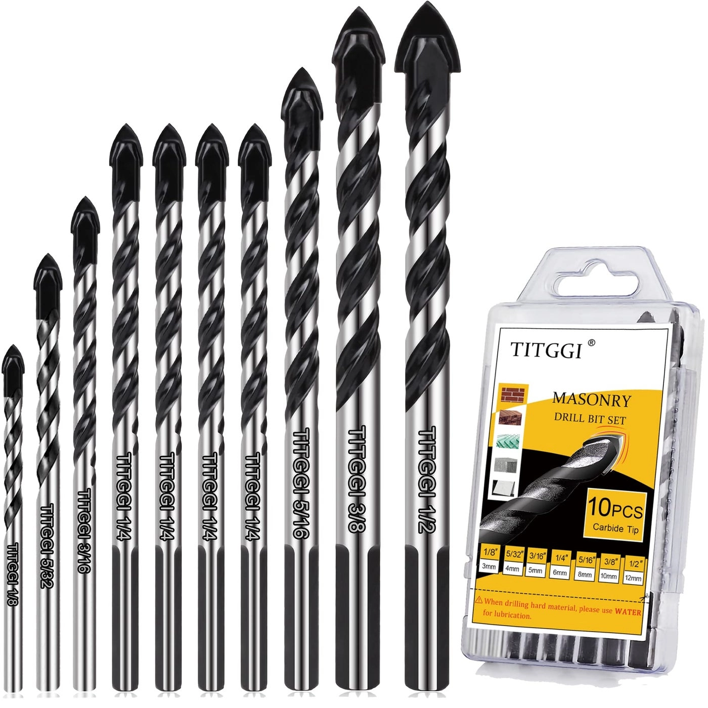 TITGGI Masonry Drill Bit Set - Carbide 10PCS 1/4"