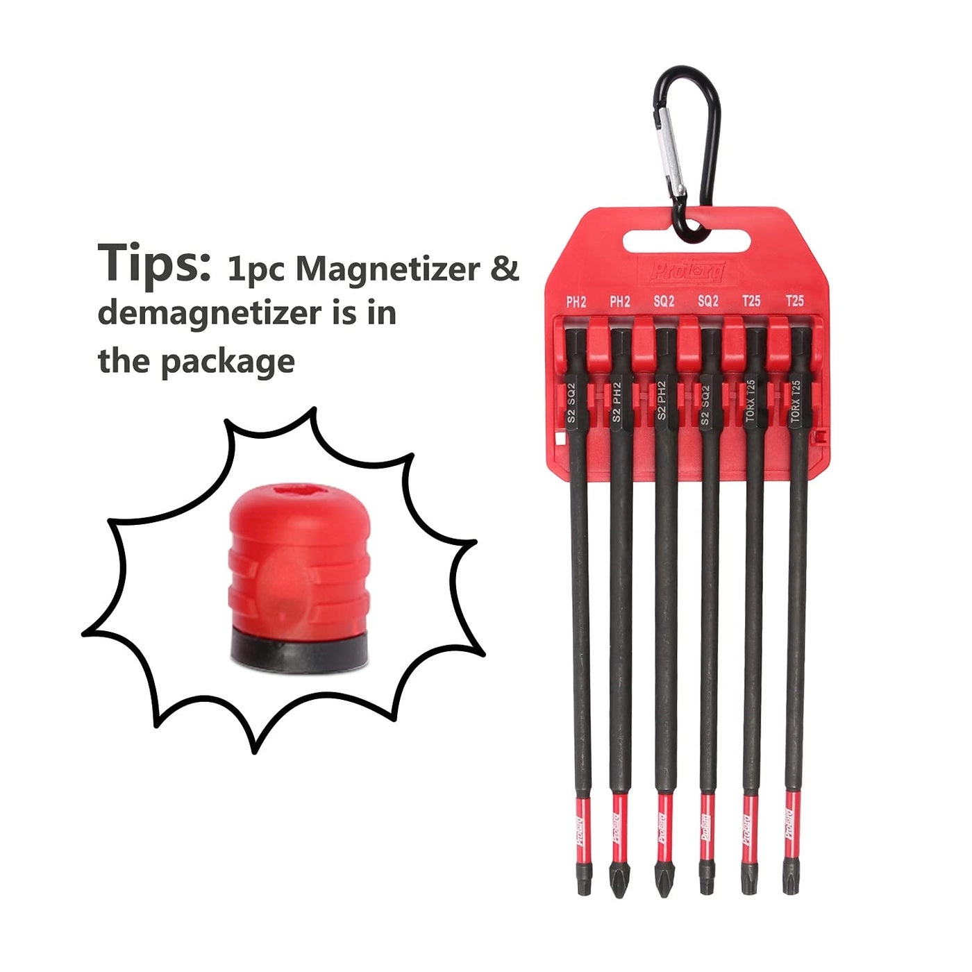 Long Impact Bit Set - PH2 SQ2 T25 6-Inch 6-Piece