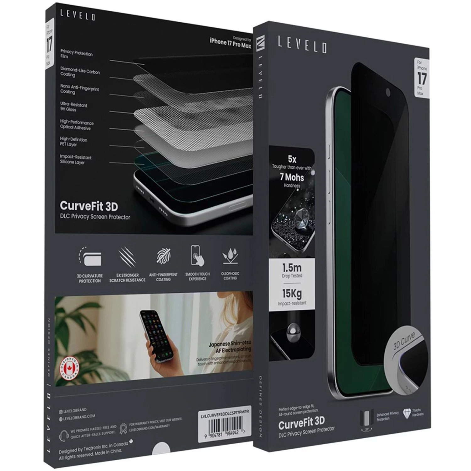 Privacy DiamondLike Carbon Screen Protector for iPhone 17 Pro Max