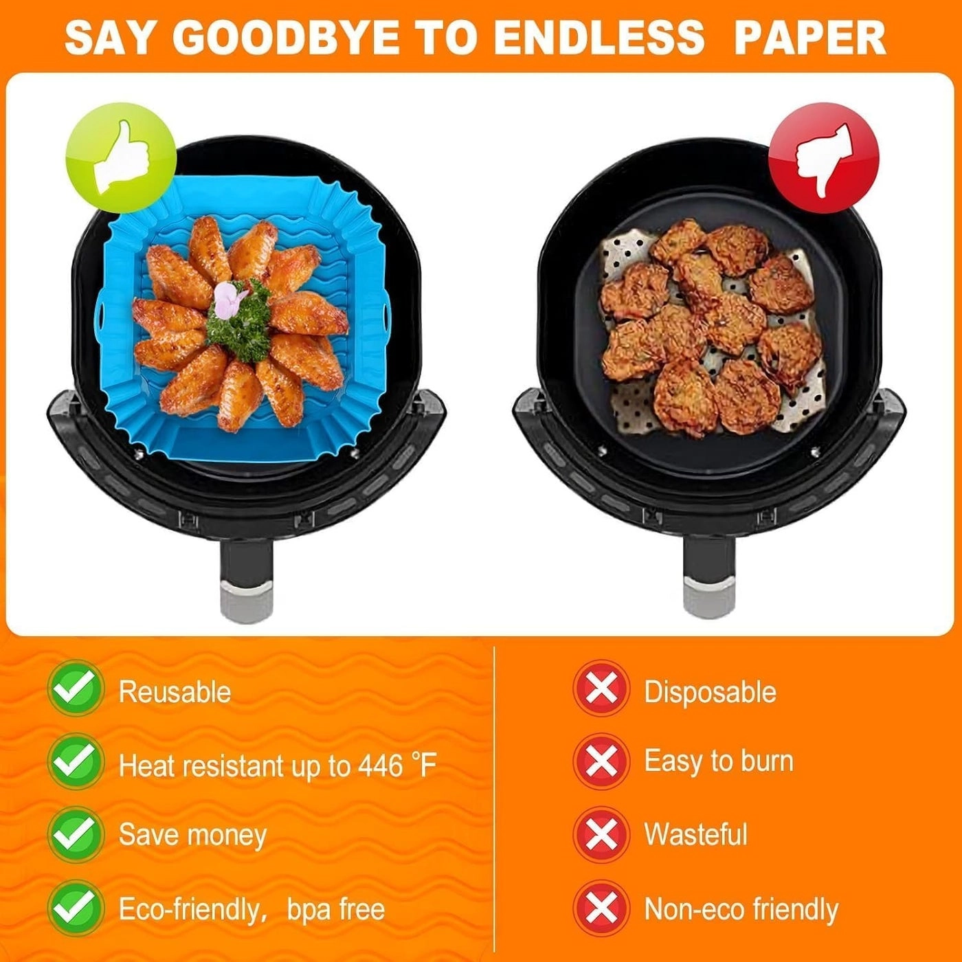 Air Fryer Liners - Silicone 6 Pack + Oven Mitts + Basting Brush + 9 Inch Tongs