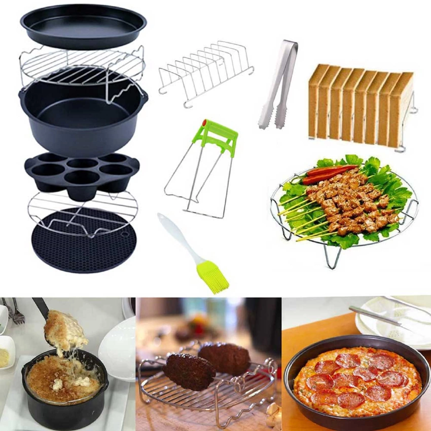 CRTGW Air Fryer Accessories - Carbon steel, stainless steel, silicone 10pcs/set