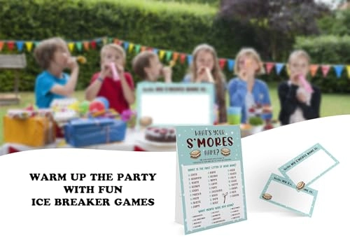 What's Your S'mores Name Game - 1 S'mores Sign and 30 Name Tag Stickers 8x11 2x3.5