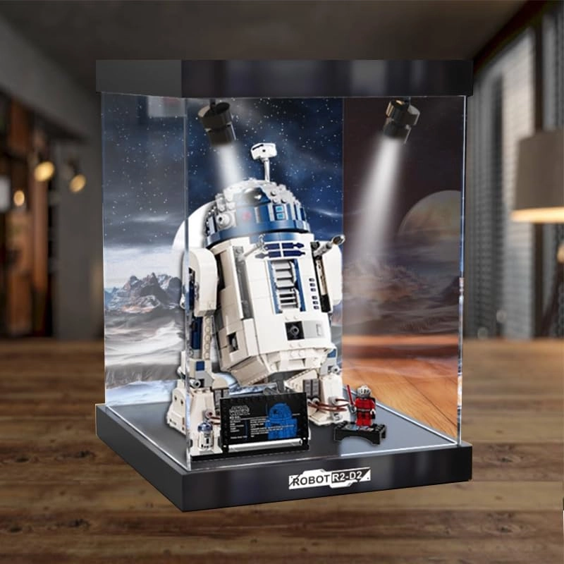 HCAEIOFJ Display Case for LEGO R2-D2 75379 - Acrylic 3mm Background+top Light 2