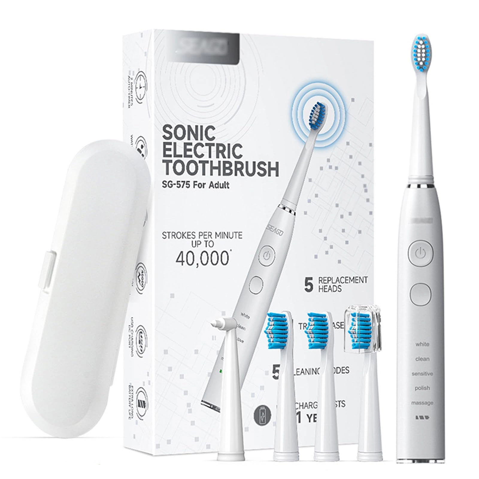 Electric Toothbrush - 3 Modes 2-Minute Timer 10 Brush Heads