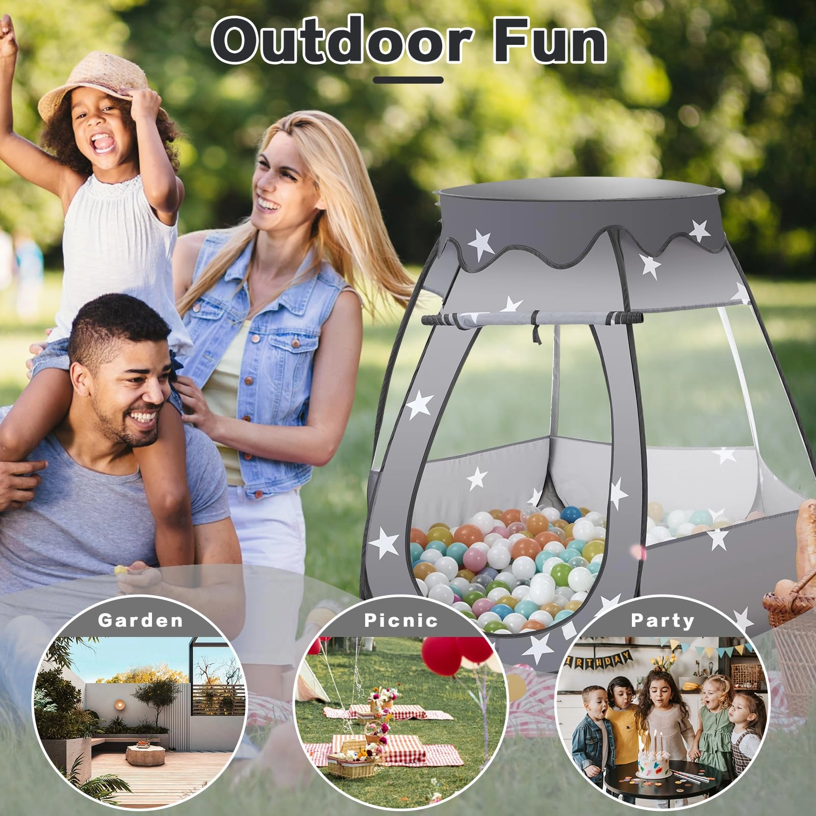 Pop Up Princess Play Tent - 43 inches L x 43 inches W x 36 inches H Black