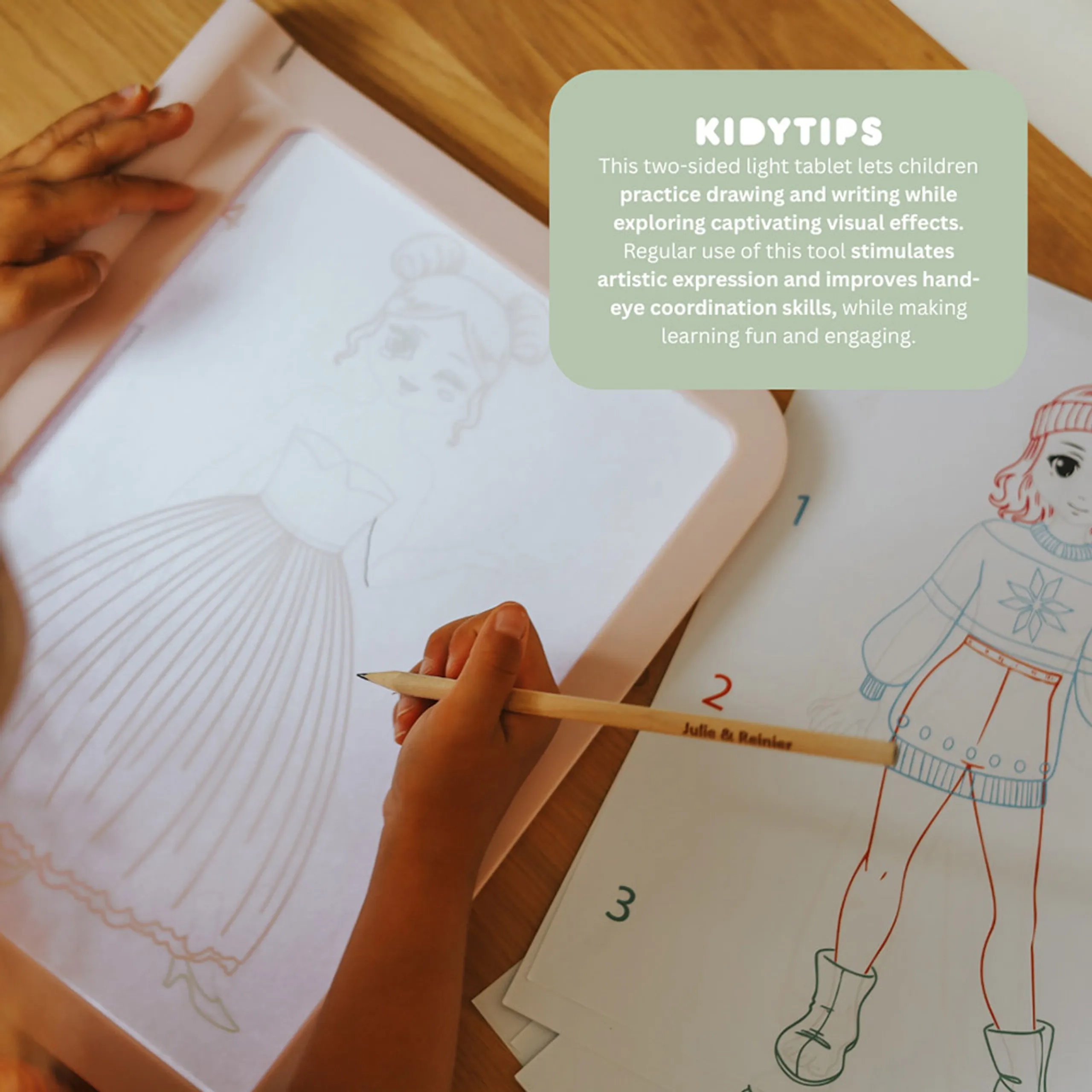 Kidydraw Pro - 4 neon chalk markers 1 pencil