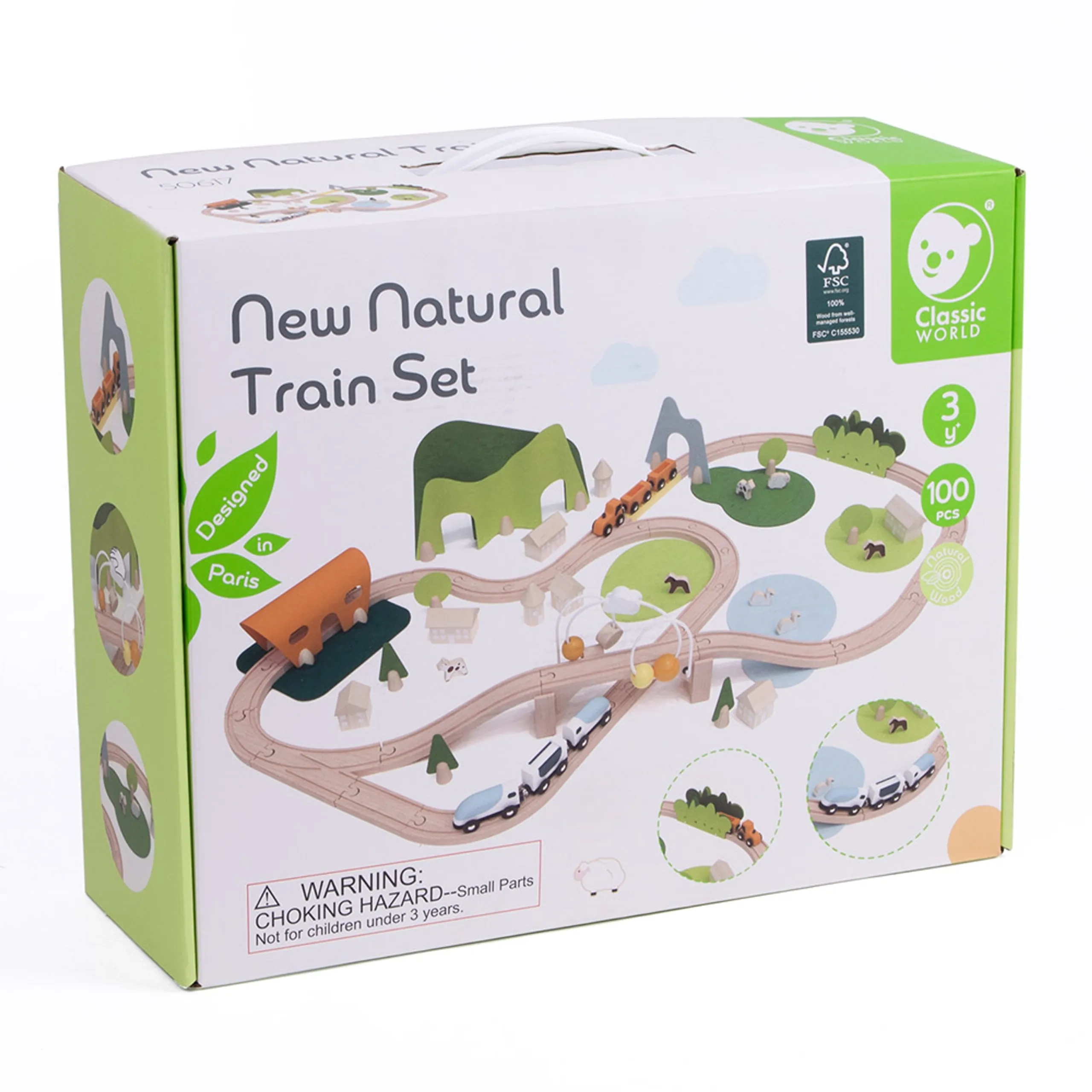 Wooden Natural Train Set - 100-piece