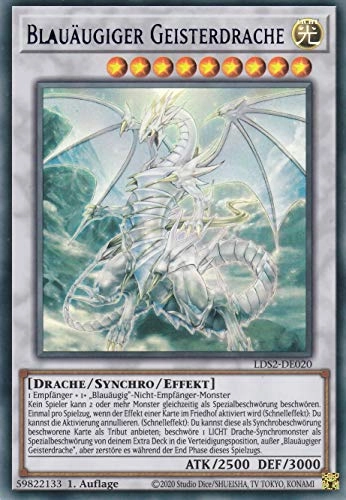 Yugioh Blue-Eyed Ghost Dragon LDS2-DE020 - German + Toploader + clear case