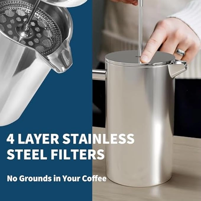 French Press - 34Oz 1 Litre Stainless Steel Insulated