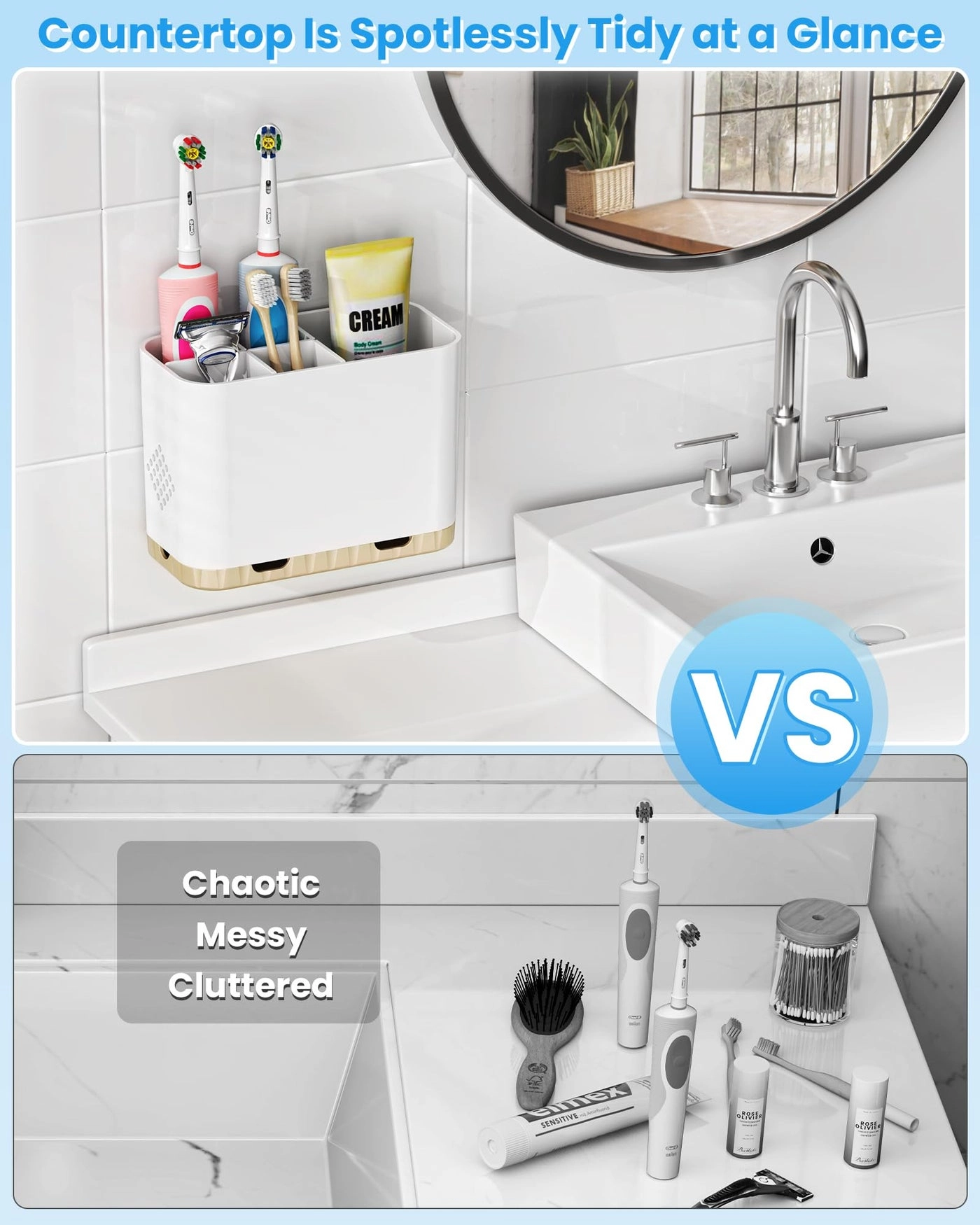 Toothbrush and Toothpaste Holders - Countertop Detachable 5 Slots