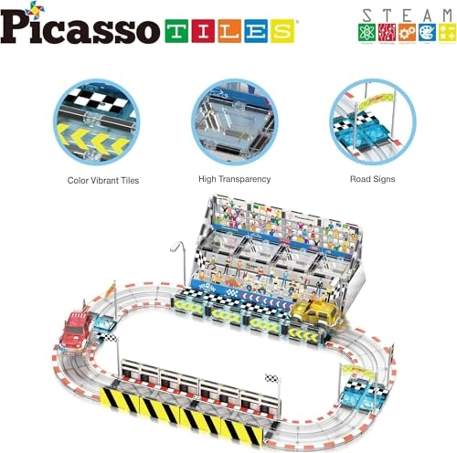 Magnet Tile Race Car Track - 64 pcs Kit
