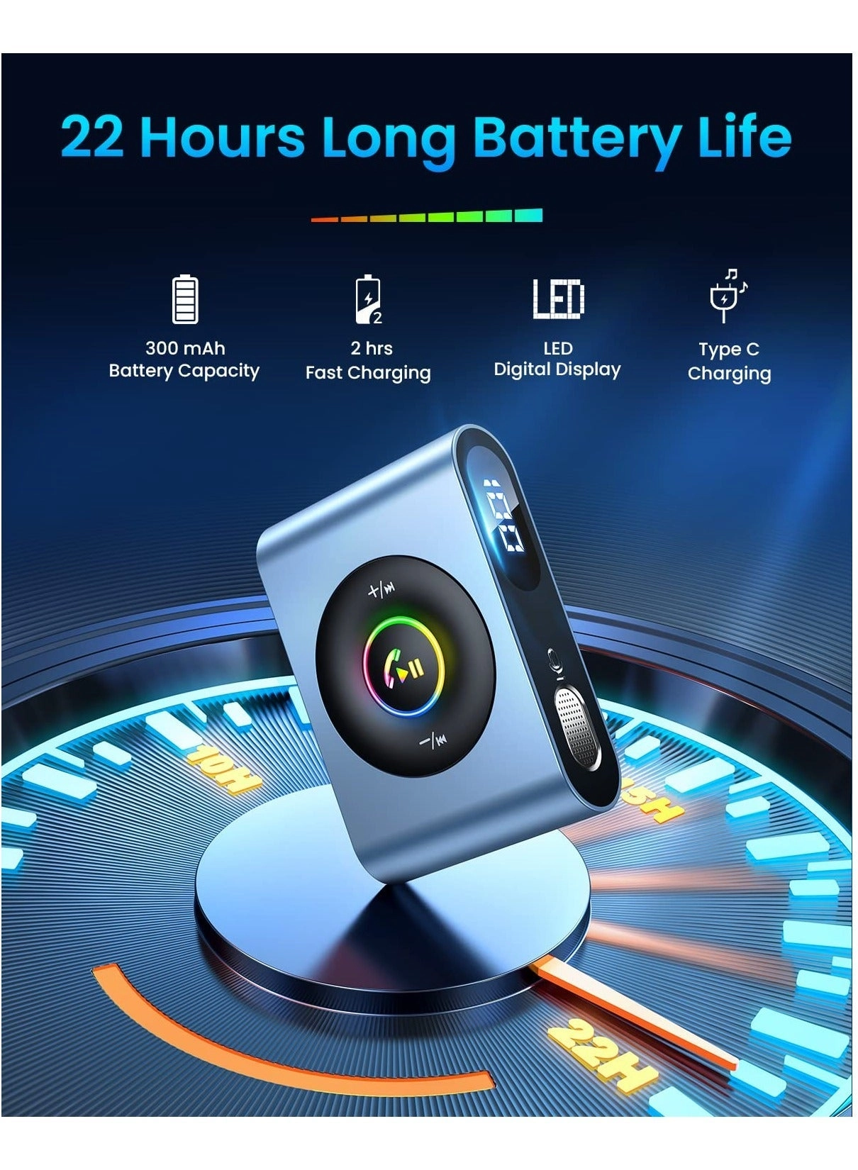 Bluetooth AUX Adapter - 5.3 3.5mm 22H Battery Life