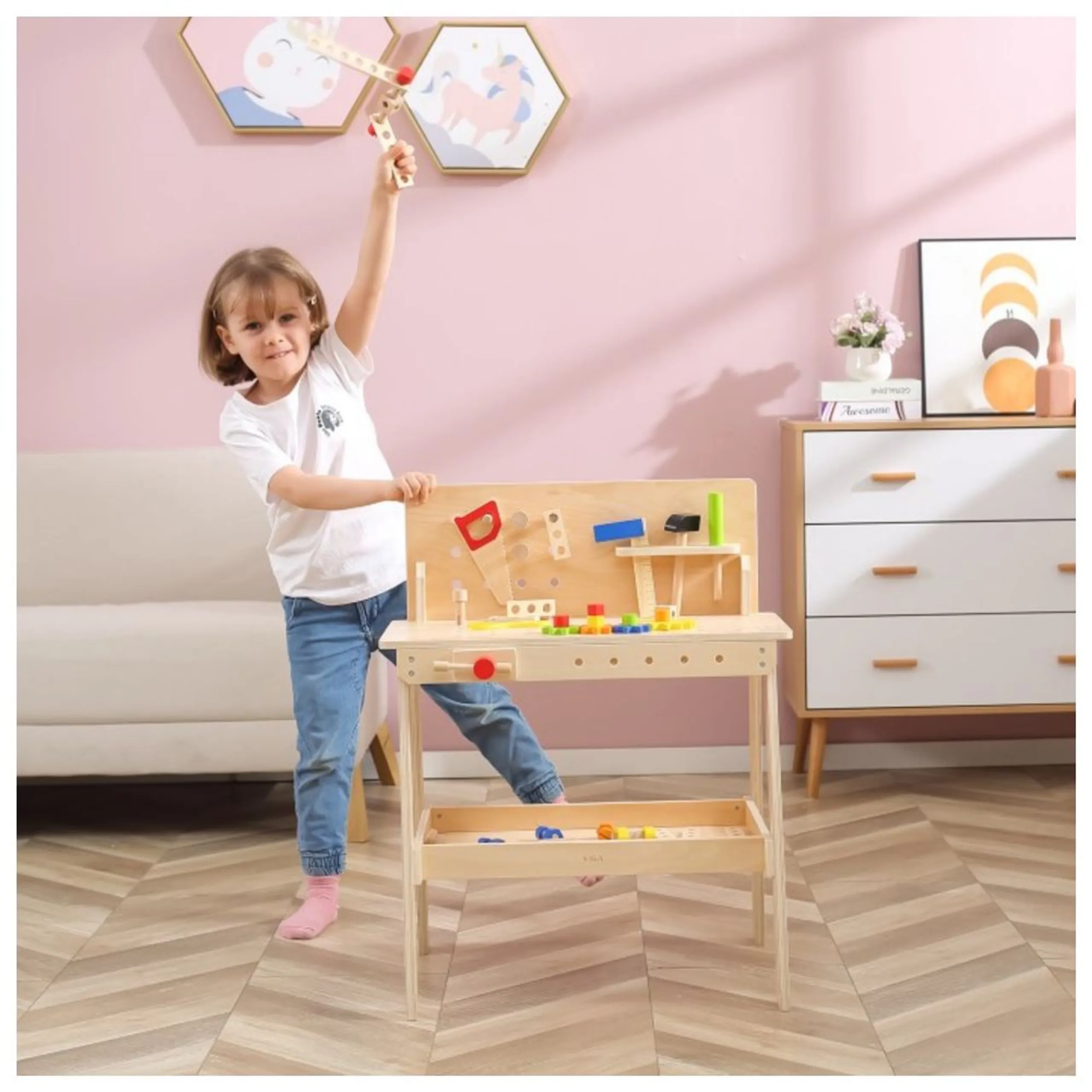Wooden Tool Bench With Accessories Pretend Playset (29464294-44589)