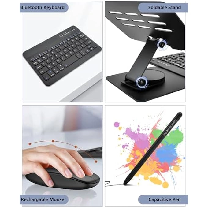 Bluetooth Wireless Keyboard - Mini Portable + Phone Stand Holder - Adjustable Foldable + Stylus Pen + Mouse