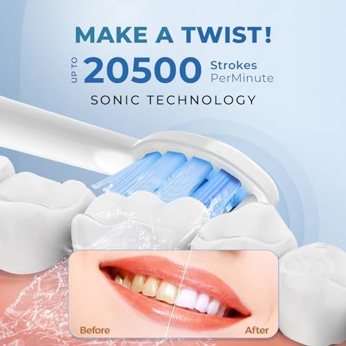 Twist Electric Toothbrush - 20,500 strokes/min 2 Brush Heads 3 Cleaning Modes