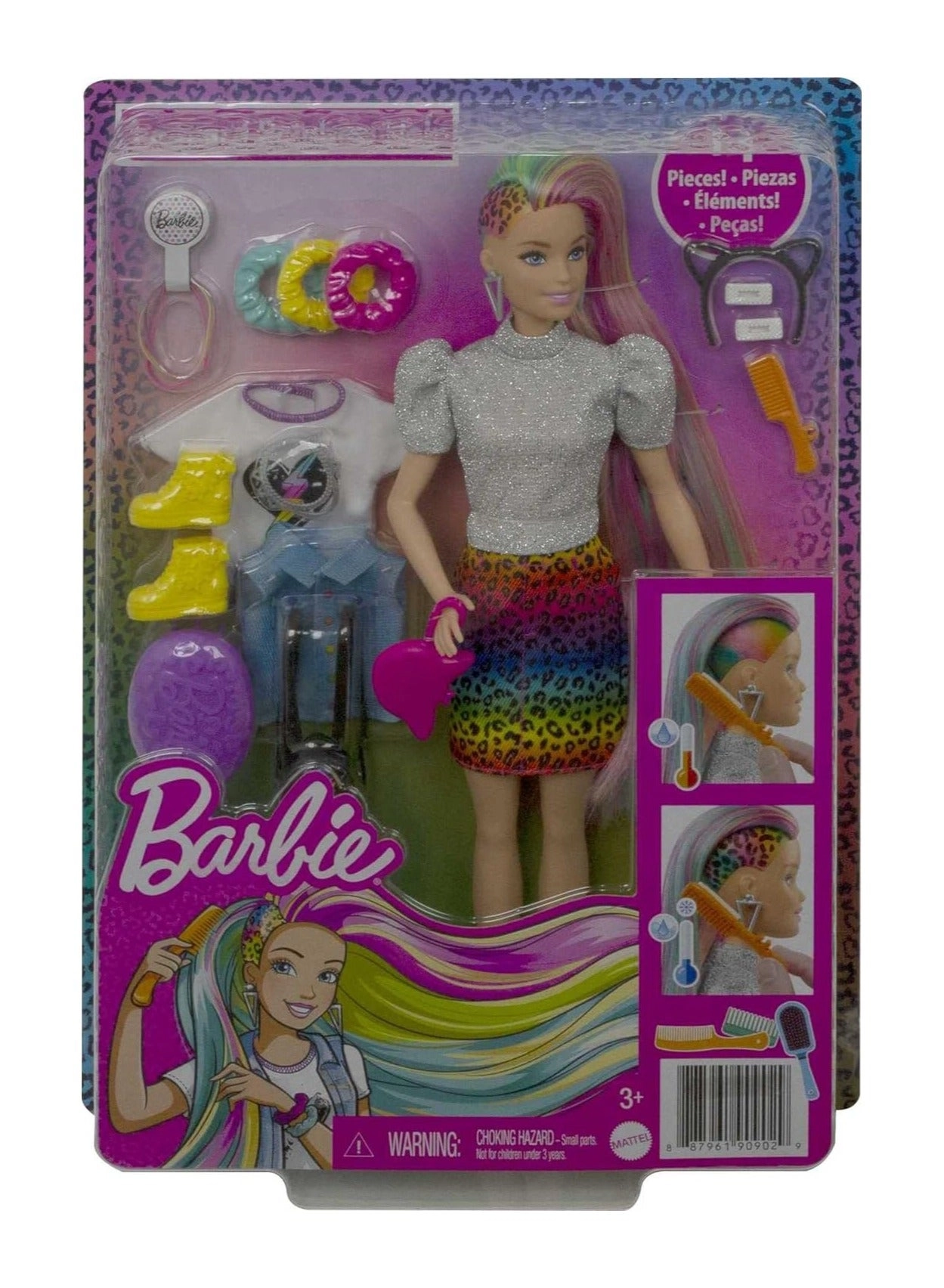 Leopard Rainbow Hair Doll - Color-change Hair 16 Accessories Ages 3+
