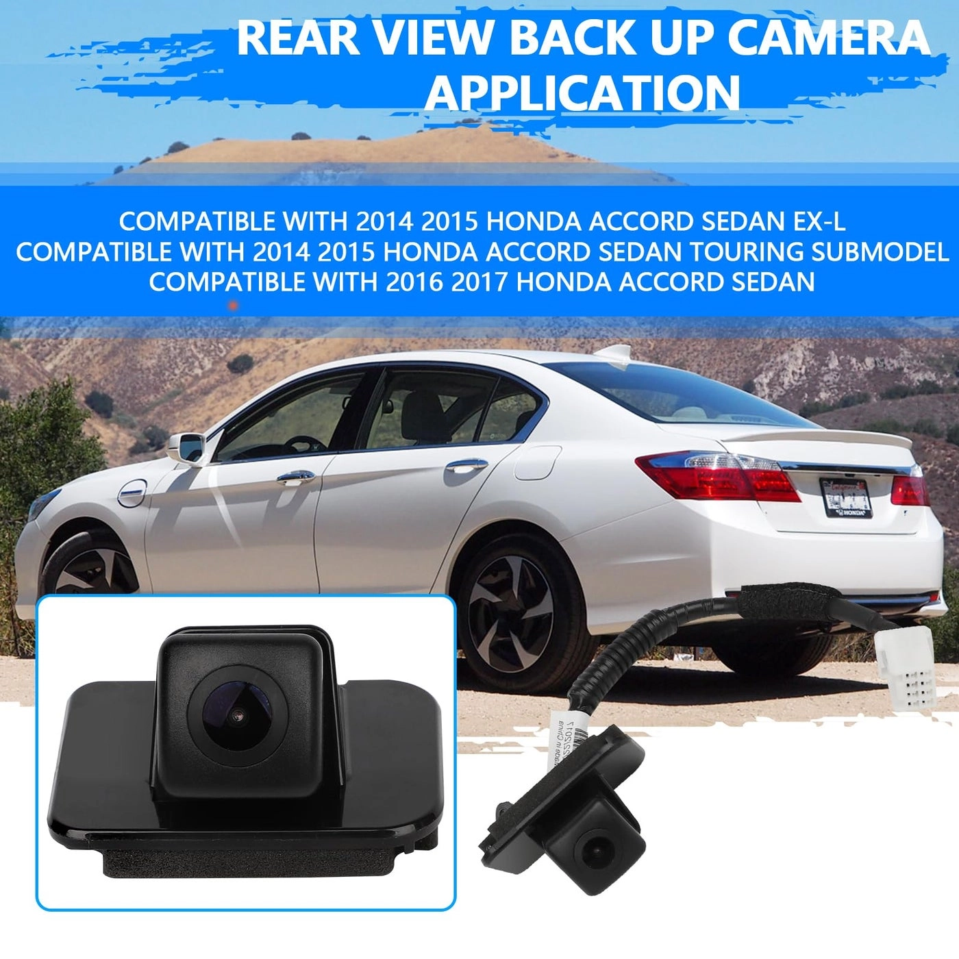 Back Up Rear View Camera - 2014-2017 Honda Accord EX-L Sedan black